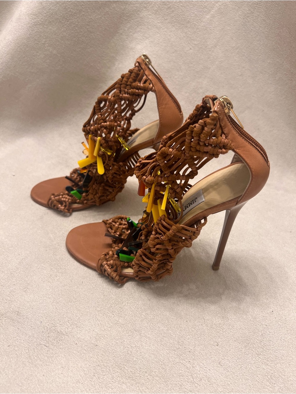 Jimmy Choo Braided “Iris” Brown Tropical Embellished Sandals - Picture 2 of 5